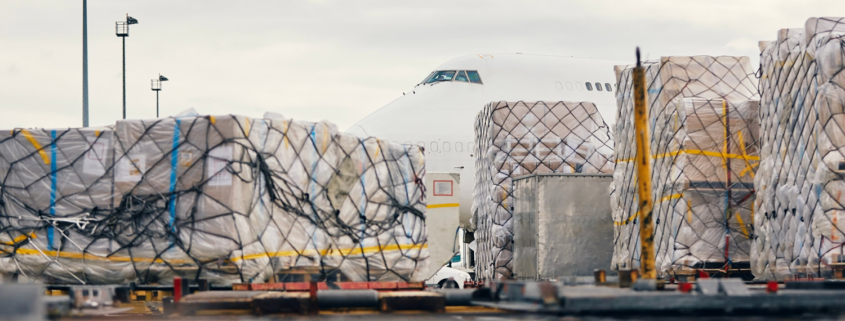air freight prepped to be loaded into a plane